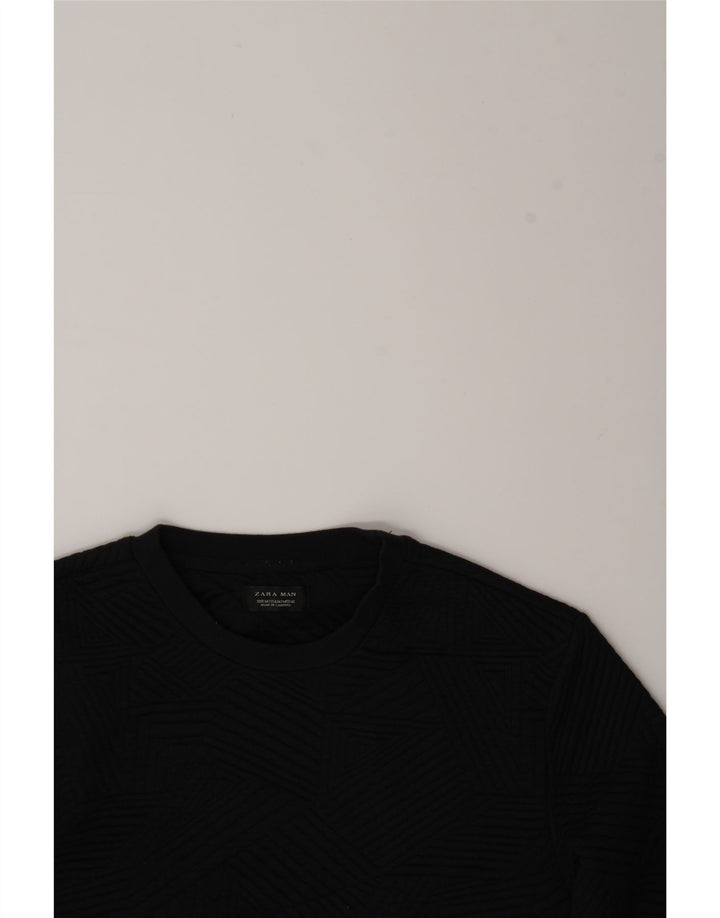 ZARA Mens Sweatshirt Jumper Medium Navy Blue Geometric Polyester Vintage Zara and Second-Hand Zara from Messina Hembry 