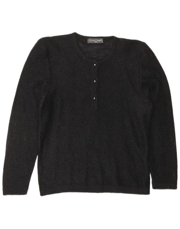 ВИНТАЖНЫЙ женский джемпер с воротником на пуговицах, Великобритания, 10 маленьких черных крапинок из мохера