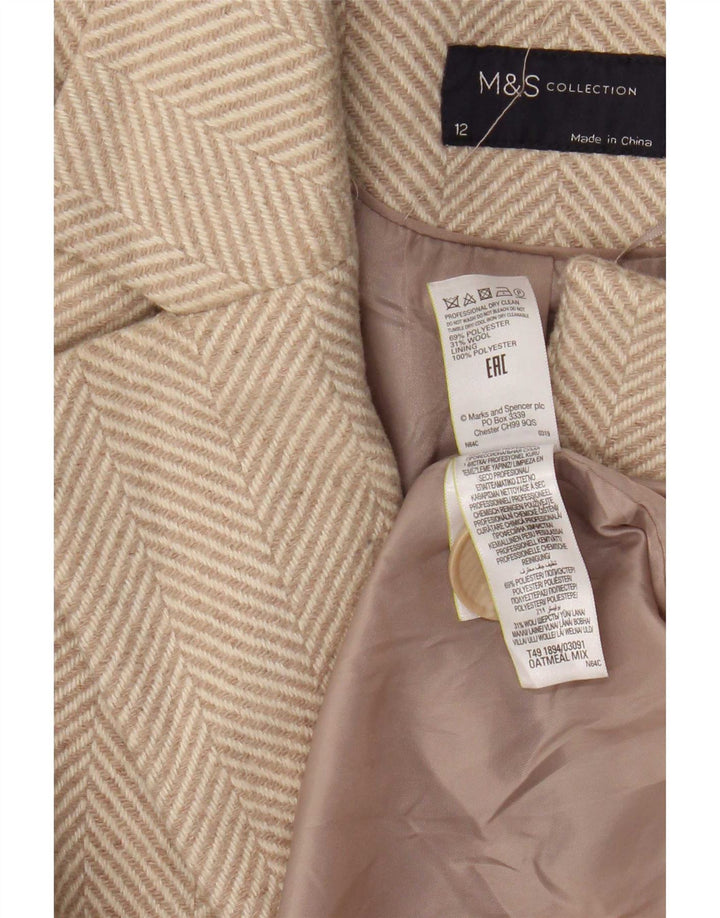 Женское пальто Marks & Spencer UK 12, средний бежевый, с узором «в елочку», полиэстер