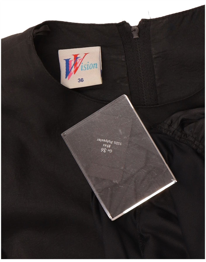 ВИНТАЖНОЕ женское многоярусное платье с длинными рукавами EU 36, маленькое черное полиэстер