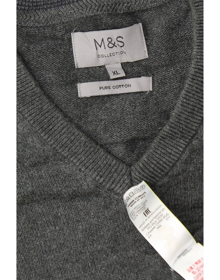 Мужской джемпер с v-образным вырезом Marks & Spencer XL, серый хлопок