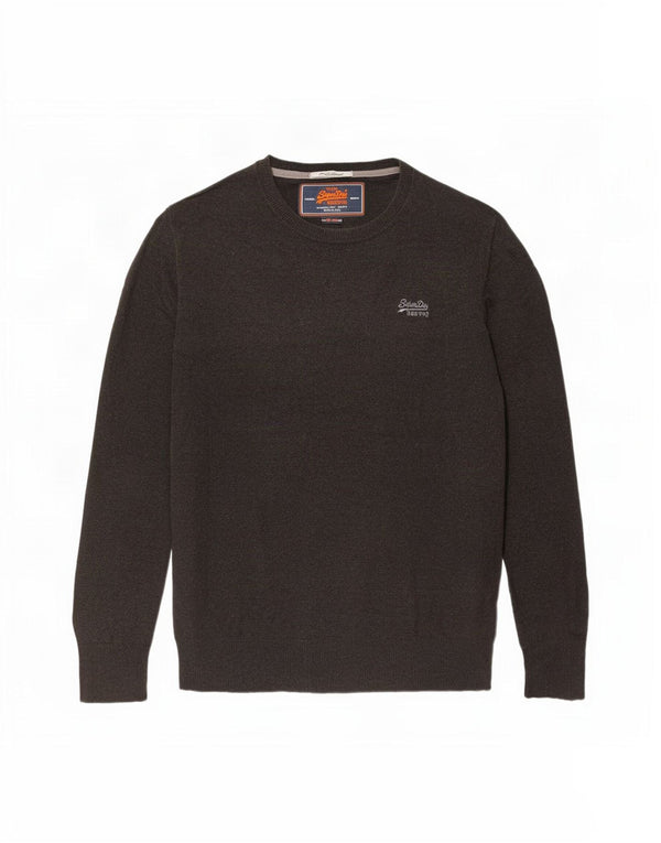 Мужской джемпер с круглым вырезом Superdry, большой коричневый хлопковый свитер