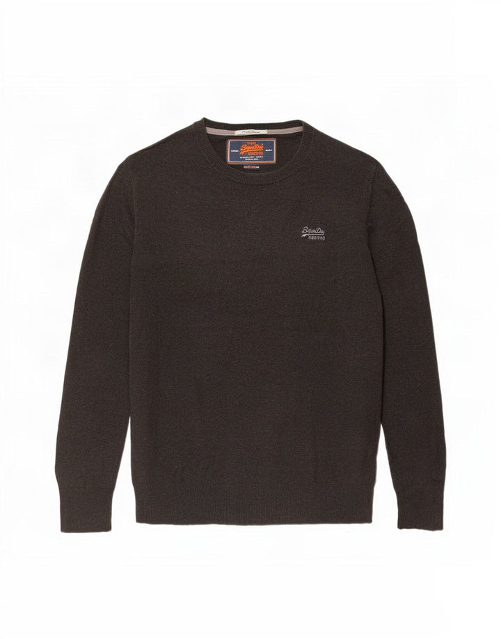 Мужской джемпер с круглым вырезом Superdry, большой коричневый хлопковый свитер