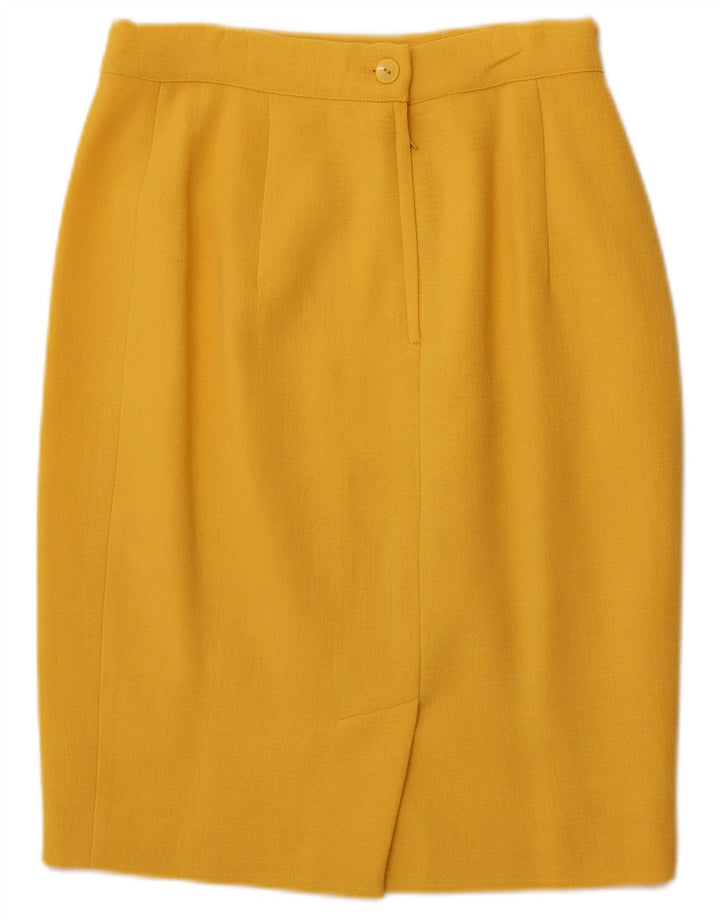 ВИНТАЖНЫЙ комплект женской юбки из 2 предметов на 4 пуговицах IT 44 Средний W26 Желтая шерсть