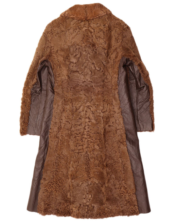 ВИНТАЖНОЕ Женское Меховое Пальто UK 10 Маленький Коричневый