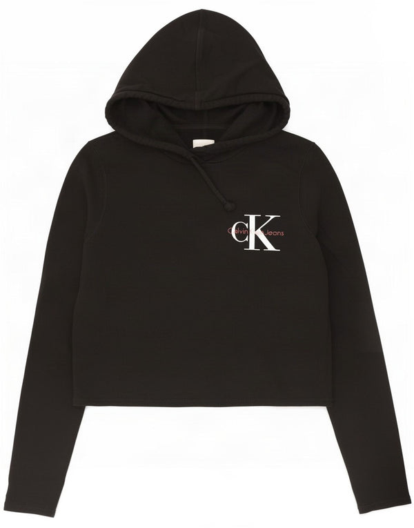 Женский укороченный джемпер с капюшоном и рисунком Calvin Klein UK 10, маленький черный хлопковый