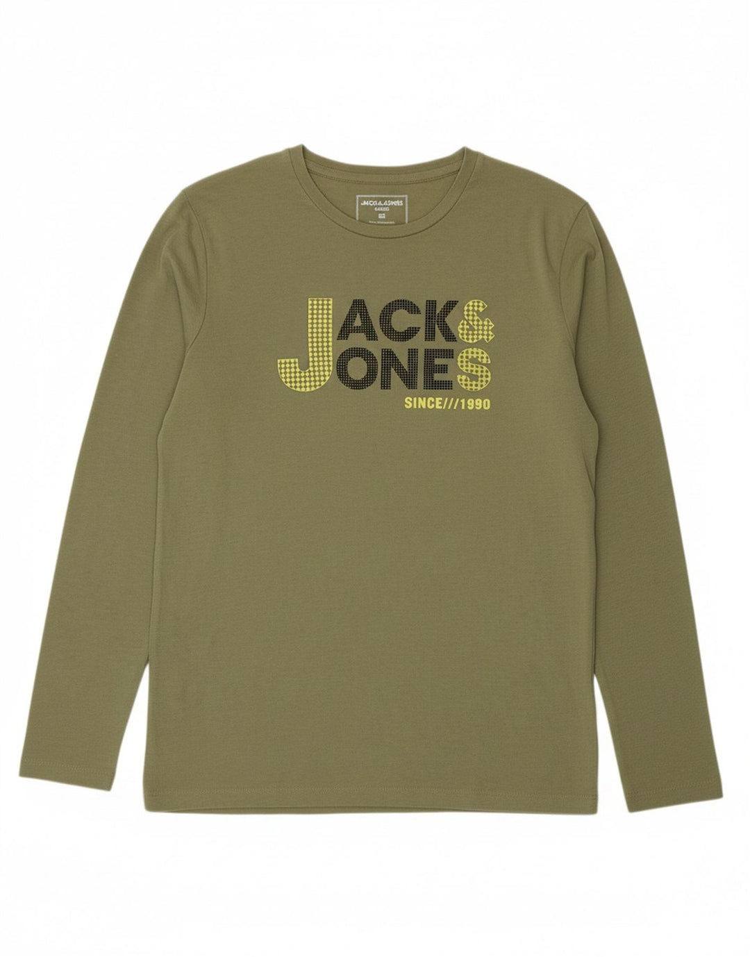 JACK & JONES Mens Graphic Top Long Sleeve Medium Khaki Cotton