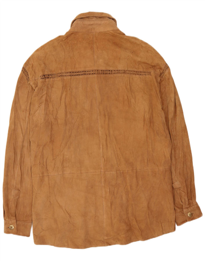 Винтажная женская замшевая рубашка UK 14, кожа среднего бежевого цвета