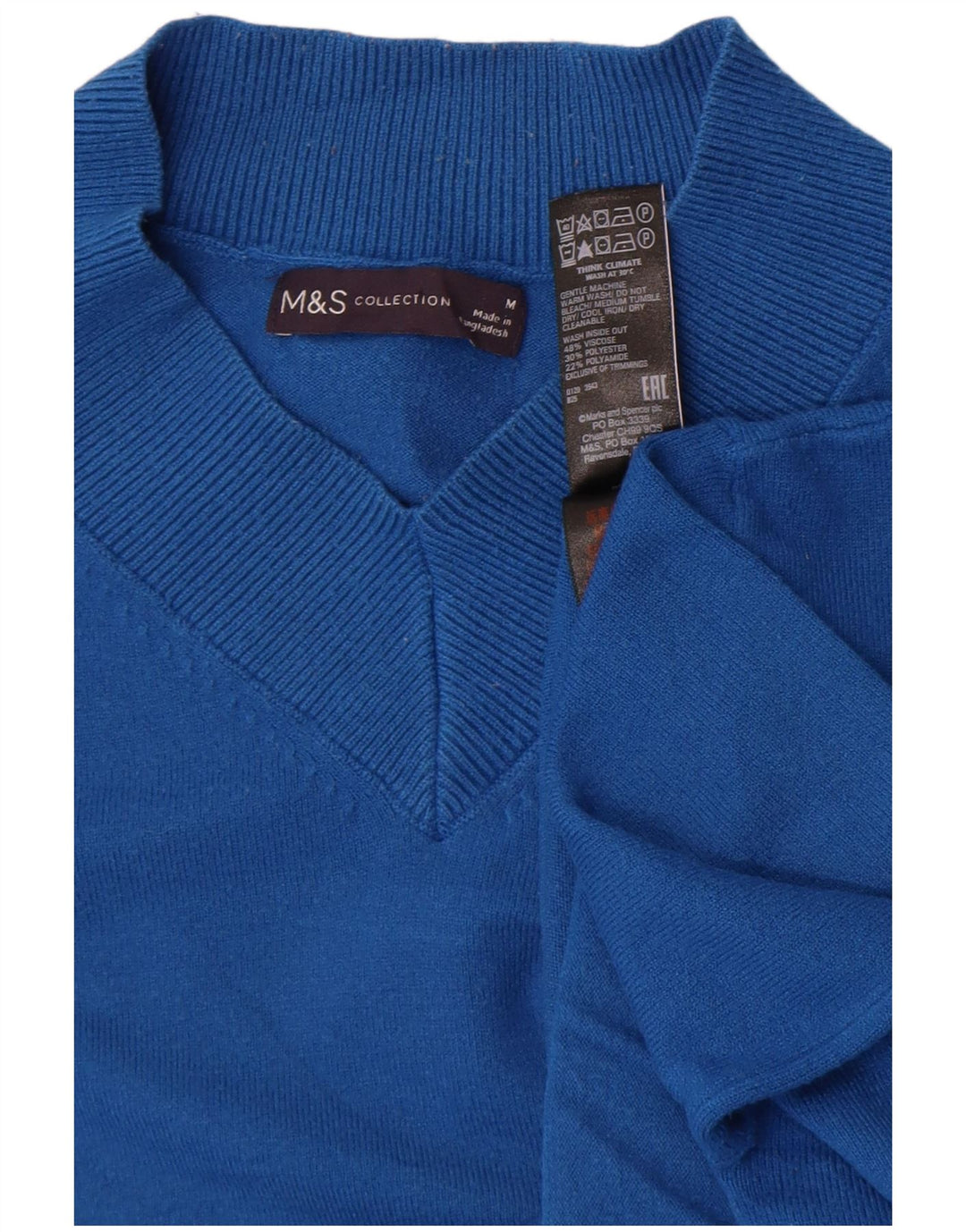 Женский джемпер с v-образным вырезом Marks & Spencer UK 14, средний синий вискоза
