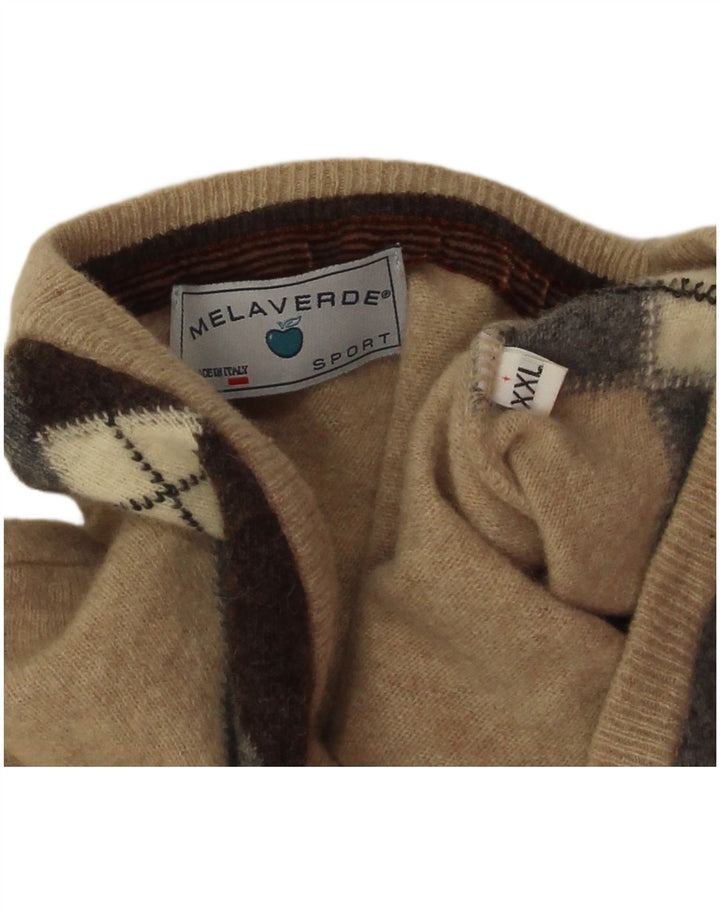 Melaverde Мужской джемпер с v-образным вырезом 2XL Бежевый Argyle/Diamond Wool