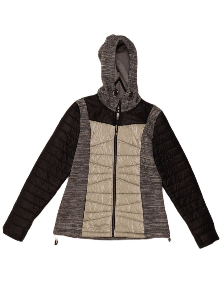 Женская утепленная куртка Superdry с капюшоном UK 12, средний серый цвет, нейлон с цветными блоками