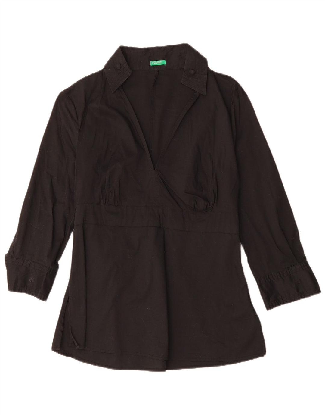 BENETTON Женская блузка с рукавом 3/4, топ UK 10, маленький, черный, хлопок