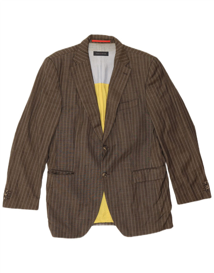 Tommy Hilfiger Мужской пиджак на двух пуговицах IT 52 XL Коричневый в полоску из вискозы