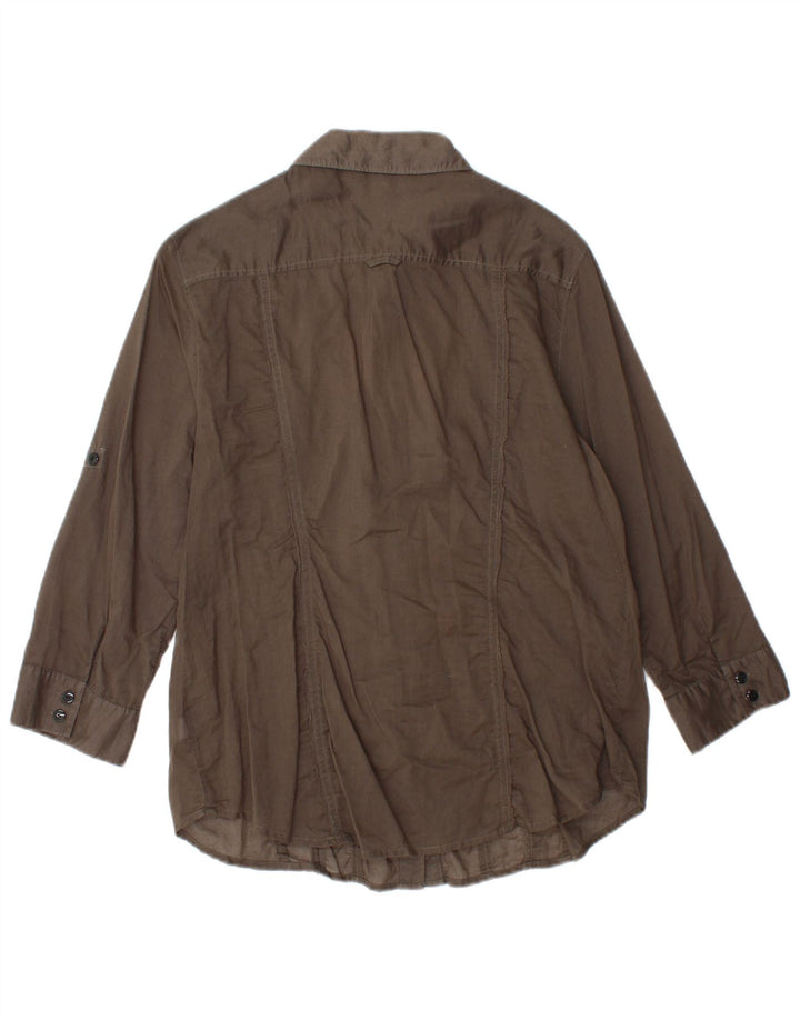 Женская рубашка с рюшами спереди CALVIN KLEIN, Великобритания 14, большой коричневый хлопок