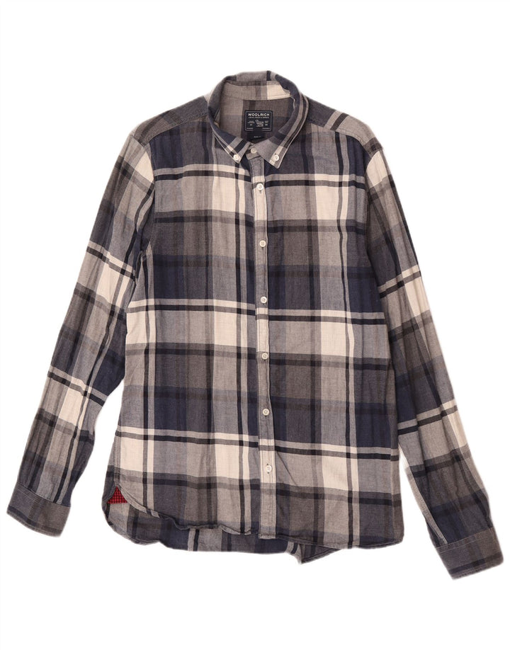Мужская фланелевая рубашка Woolrich среднего размера, темно-синяя клетка
