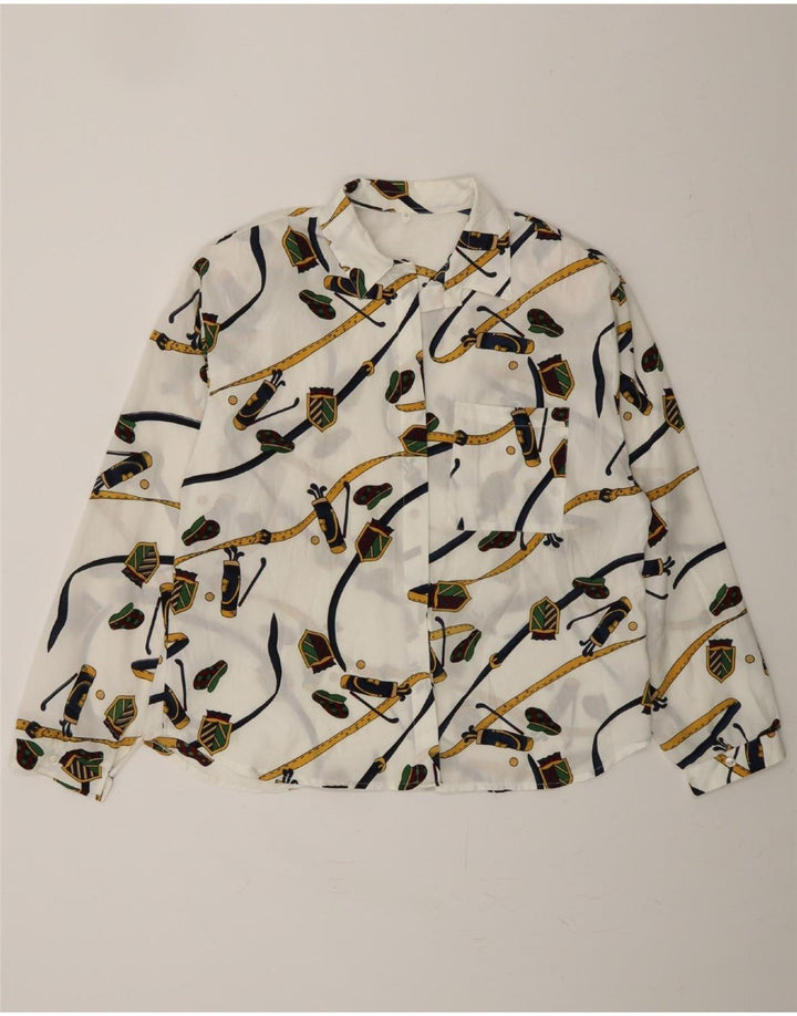 VINTAGE Womens Abstract Pattern Shirt IT 45 Large White Vintage Vintage and Second-Hand Vintage from Messina Hembry 