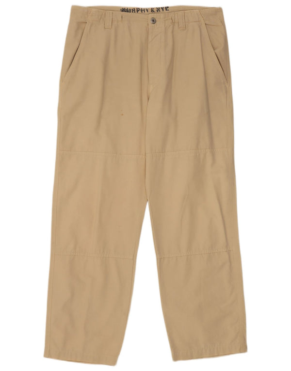 Murphy & Nye Mens Straight Chino Trousers Large W34 L29 Khaki Cotton
