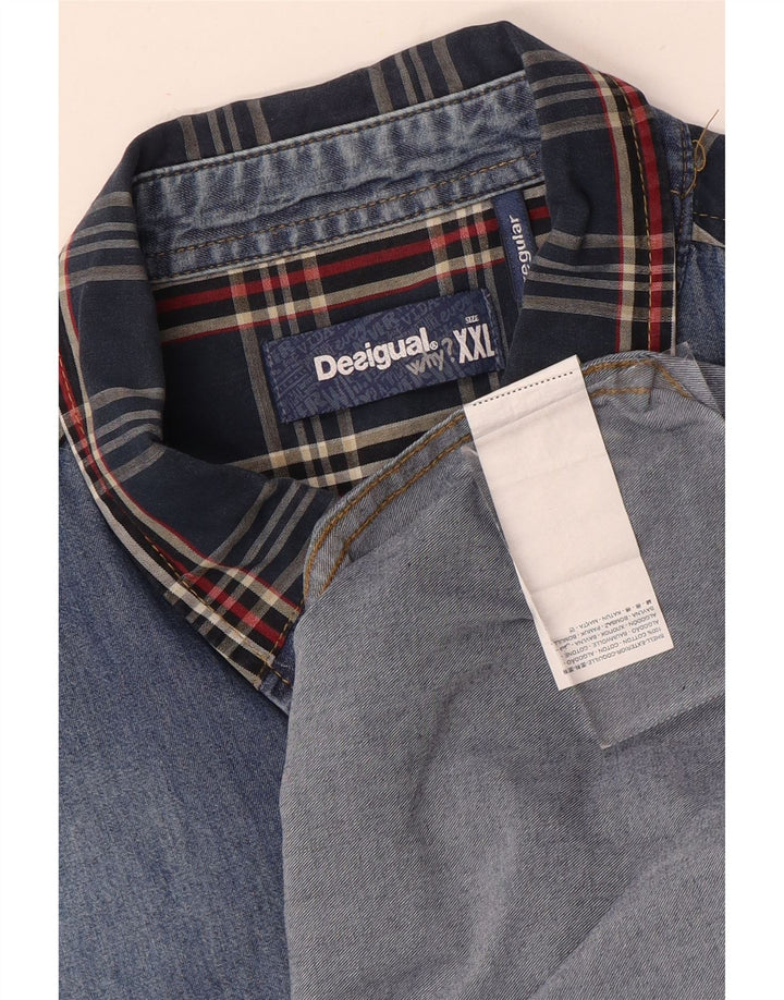 Мужская джинсовая рубашка стандартного кроя Desigual 2XL, синяя, пэчворк, хлопок