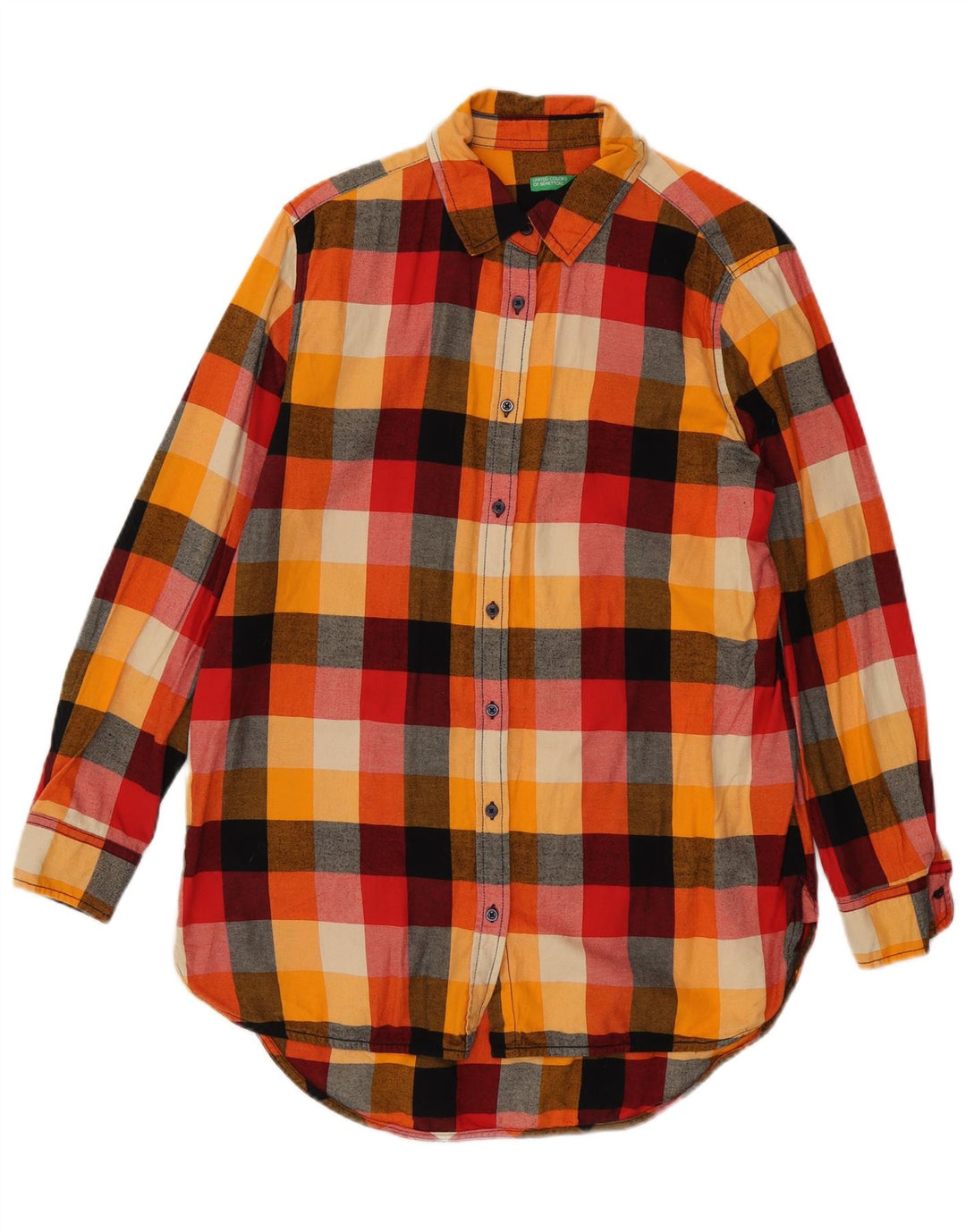 Женское платье-рубашка оверсайз Benetton UK 6 XS в разноцветную клетку из хлопка