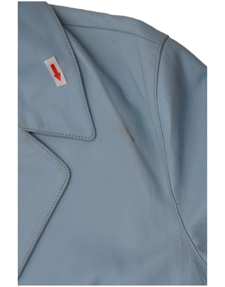 Винтажный женский кожаный пиджак на 2 пуговицах, Великобритания 16, большой синий кожаный