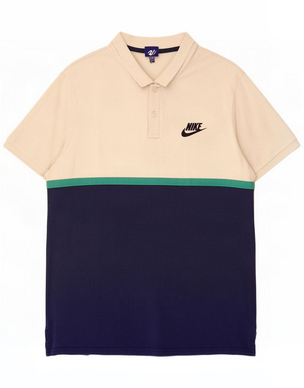 Мужская рубашка-поло Nike 2XL Off White, хлопок с цветными блоками