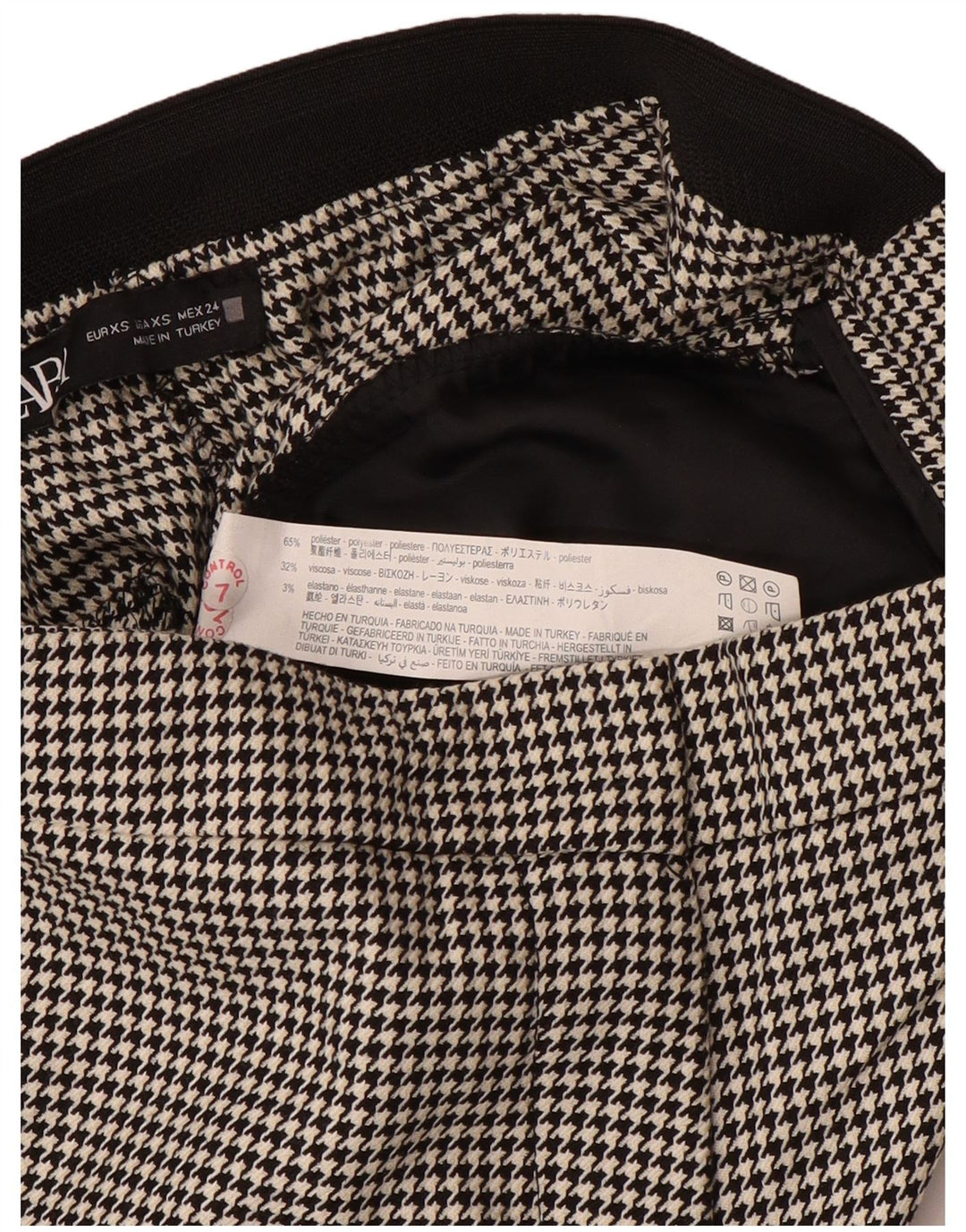 Женские узкие костюмные брюки Zara XS W24 L27, черные, полиэстер с узором «гусиные лапки»