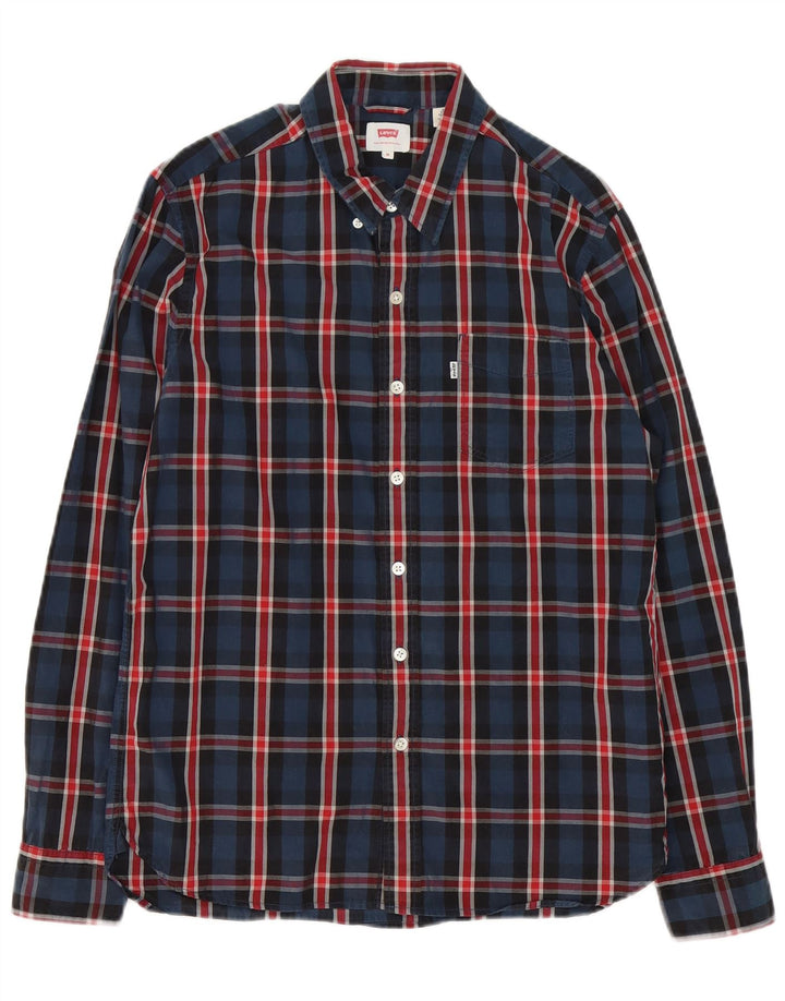 Мужская рубашка Levi's среднего размера, темно-синяя клетка, хлопок