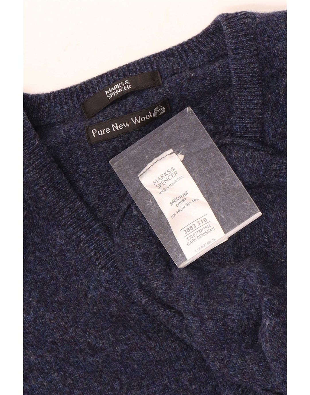 Мужской джемпер с v-образным вырезом Marks & Spencer среднего размера, темно-синий, шерстяной с крапинками