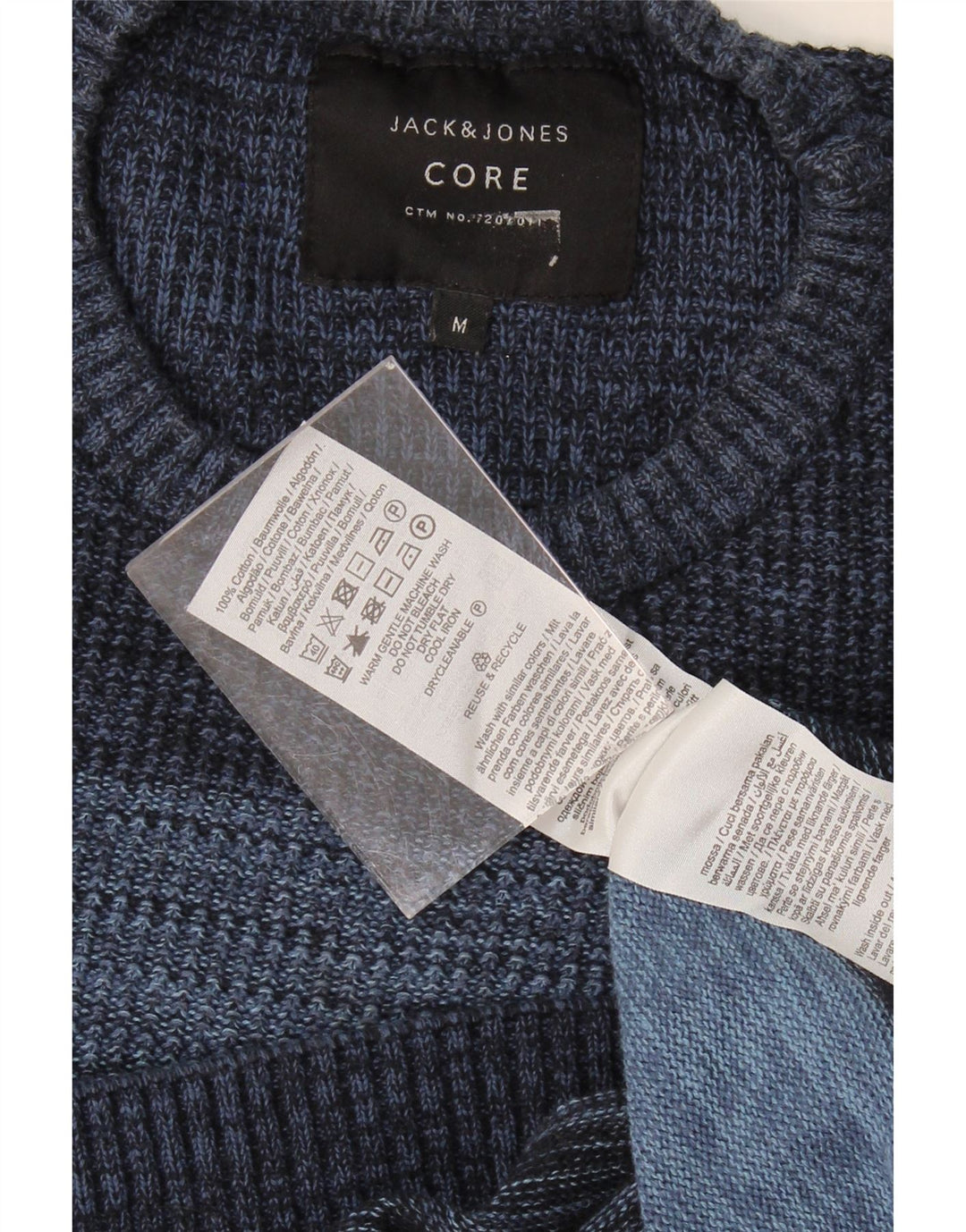 JACK & JONES Mens Core Crew Neck Jumper Sweater Medium Navy Blue Striped