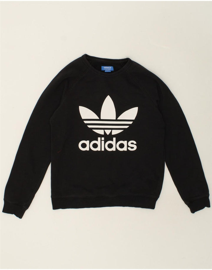 ADIDAS Mens Graphic Sweatshirt Jumper Small Black Cotton Vintage Adidas and Second-Hand Adidas from Messina Hembry 