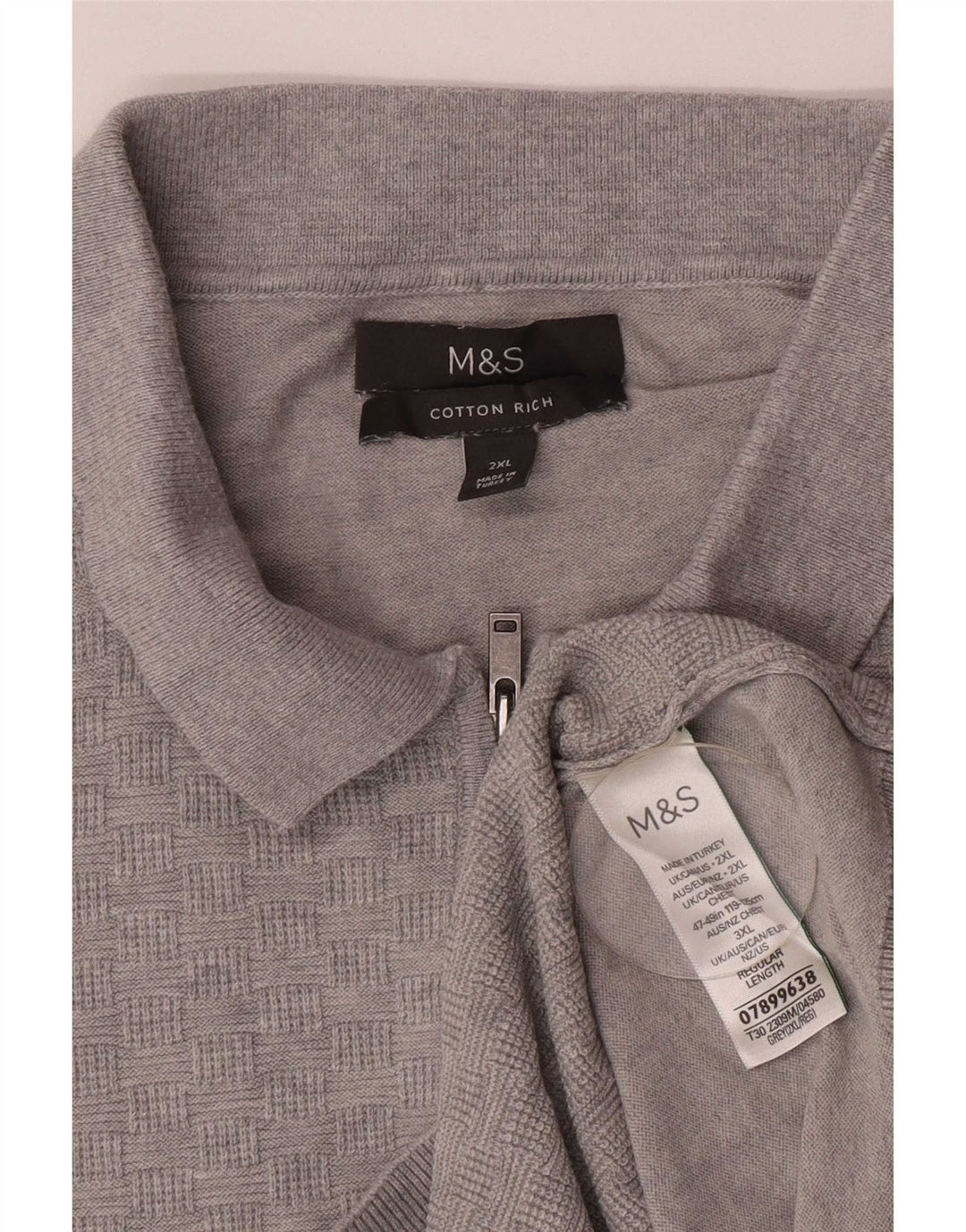 Мужской свитер с воротником-поло Marks & Spencer 2XL, серый хлопок