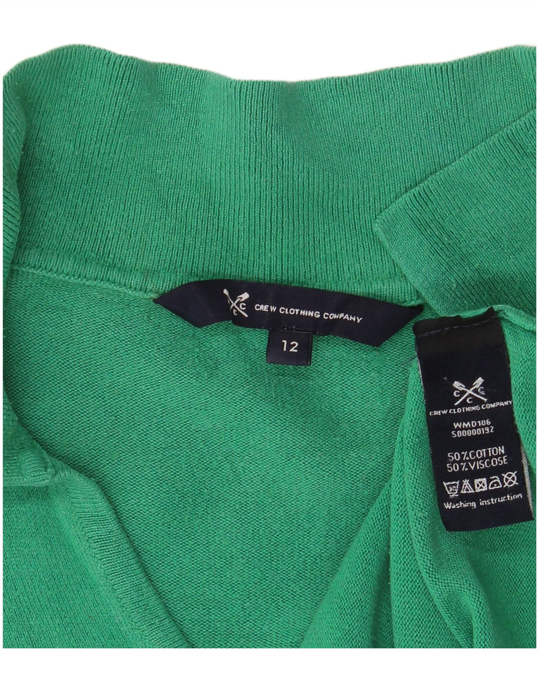 Crew Clothing Женский джемпер с воротником-поло, британский 12-летний средний зеленый хлопок, хлопок