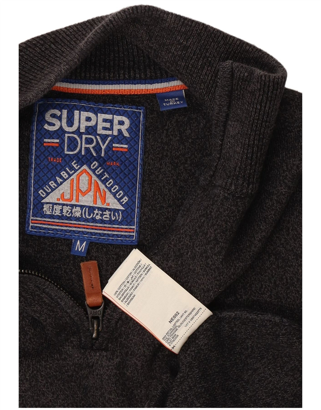 Мужской джемпер с воротником на молнии Superdry, хлопковый свитер среднего серого цвета с крапинками