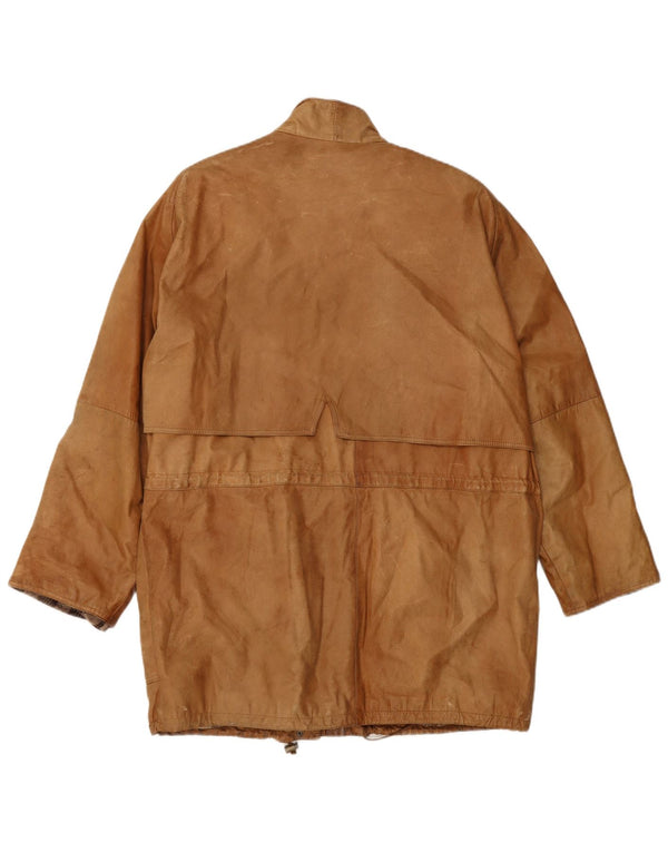 Женское кожаное пальто VINTAGE UK 16, большое, бежевое кожаное