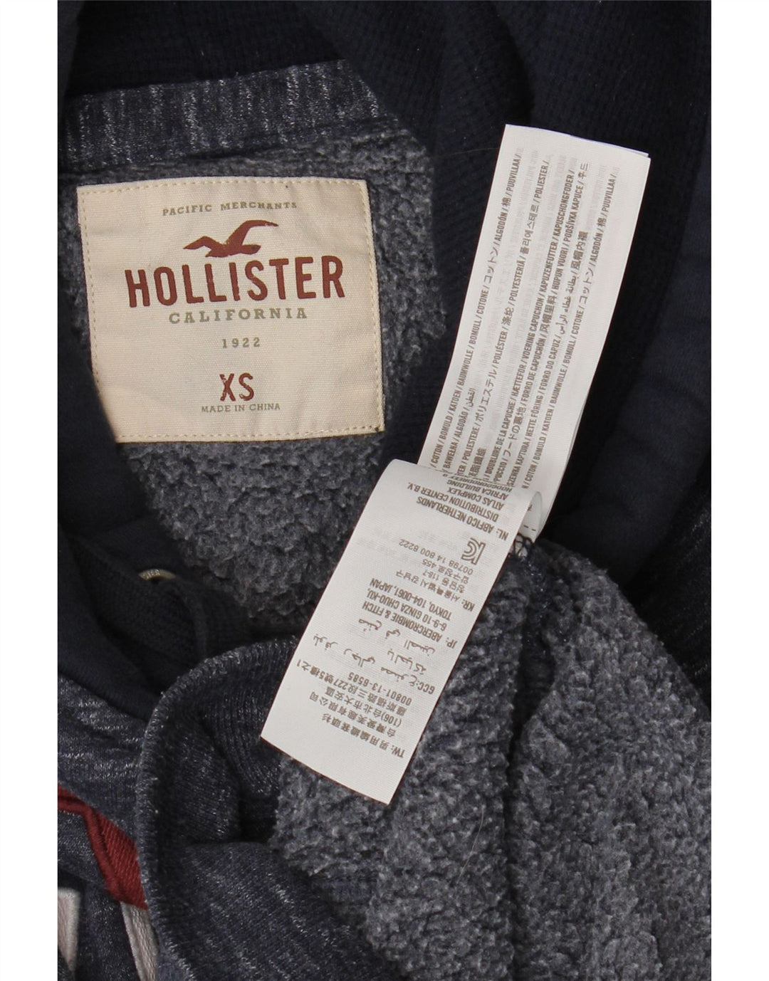 Мужской джемпер с капюшоном HOLLISTER XS, темно-синий, хлопок с цветными блоками