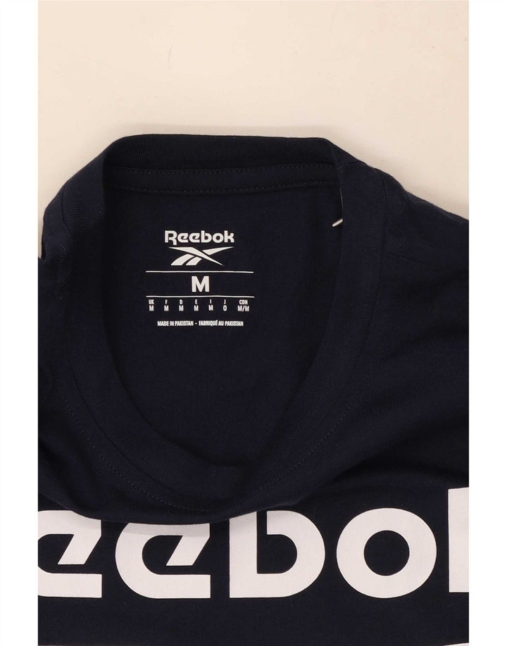 Мужская футболка Reebok с рисунком, темно-синий, хлопковый топ среднего размера