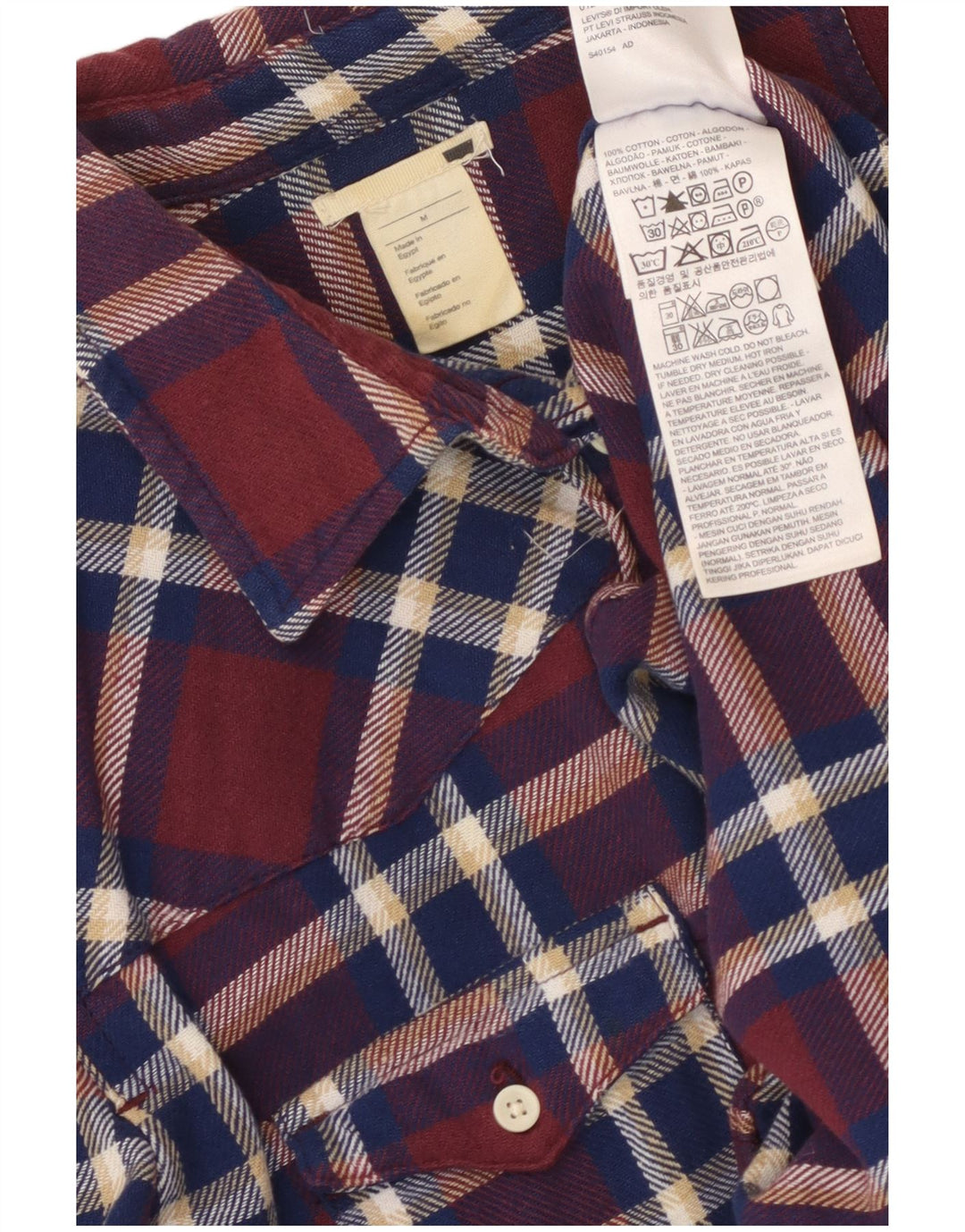 LEVI'S Womens Flannel Shirt UK 14 Medium Maroon Check Cotton