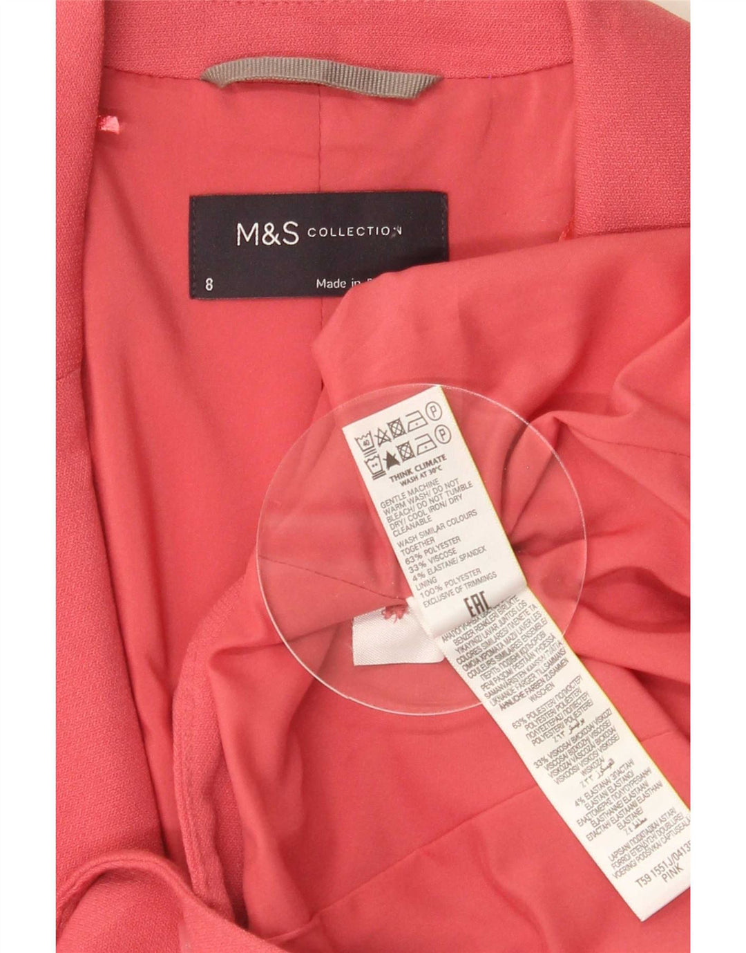 Женский пиджак на 1 пуговице Marks & Spencer, Великобритания, 8, маленький розовый полиэстер