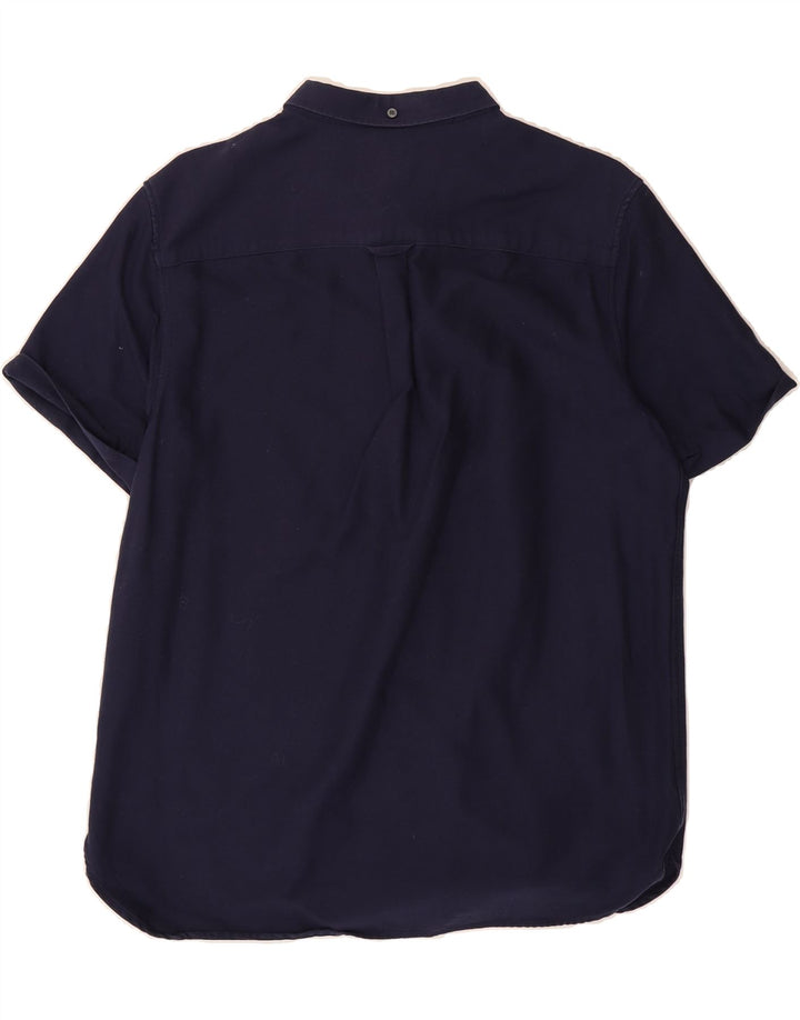 LYLE & SCOTT Mens Short Sleeve Shirt Large Navy Blue Cotton Vintage Lyle & Scott and Second-Hand Lyle & Scott from Messina Hembry 