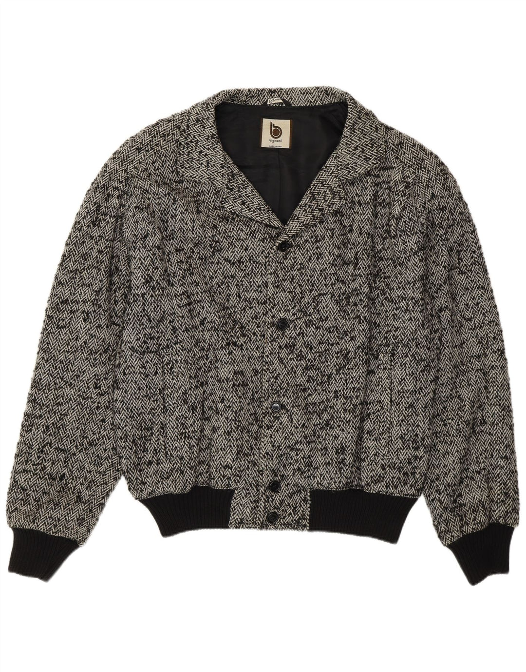 Мужская куртка-бомбер Bignami UK 42 XL серая шерстяная с узором "елочка"