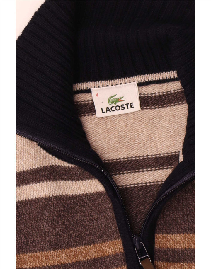 Мужской кардиган на молнии Lacoste, размер 4, средний коричневый в полоску, шерсть