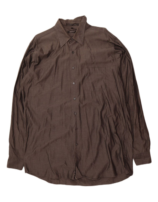 DKNY Mens Shirt Size 17 XL Brown Cotton