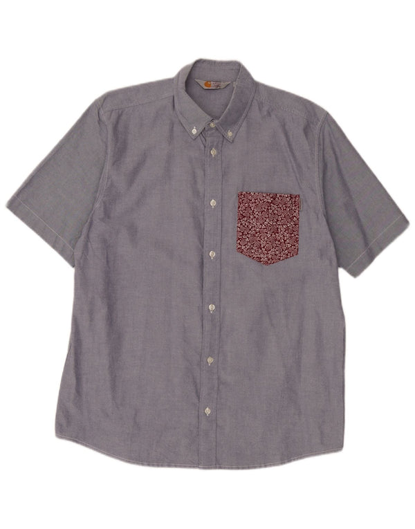 Мужская рубашка с коротким рукавом Carhartt XL, синяя, хлопок с цветочным принтом