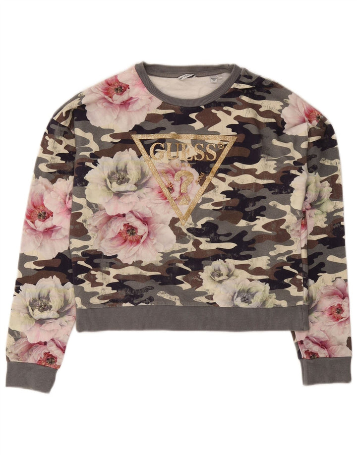 Женский укороченный свитшот с рисунком GUESS UK 16, большой серый камуфляж