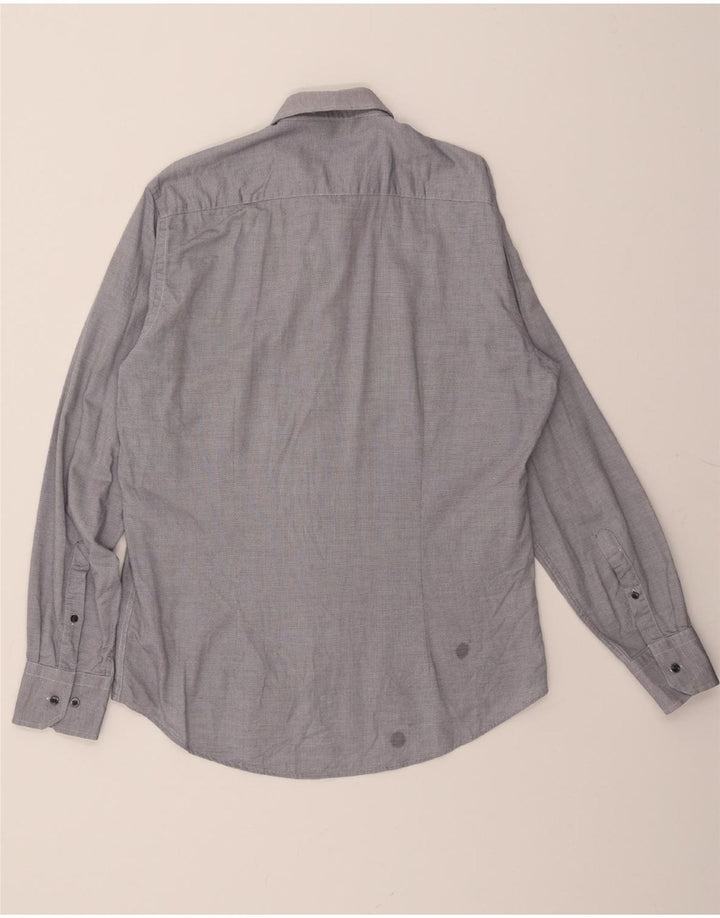 DACK'S Mens Slim Fit Shirt Large Grey Cotton Vintage Dack's and Second-Hand Dack's from Messina Hembry 