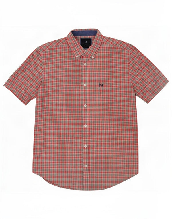 Crew Clothing Мужская приталенная рубашка с коротким рукавом, хлопковая рубашка в розовую клетку среднего размера