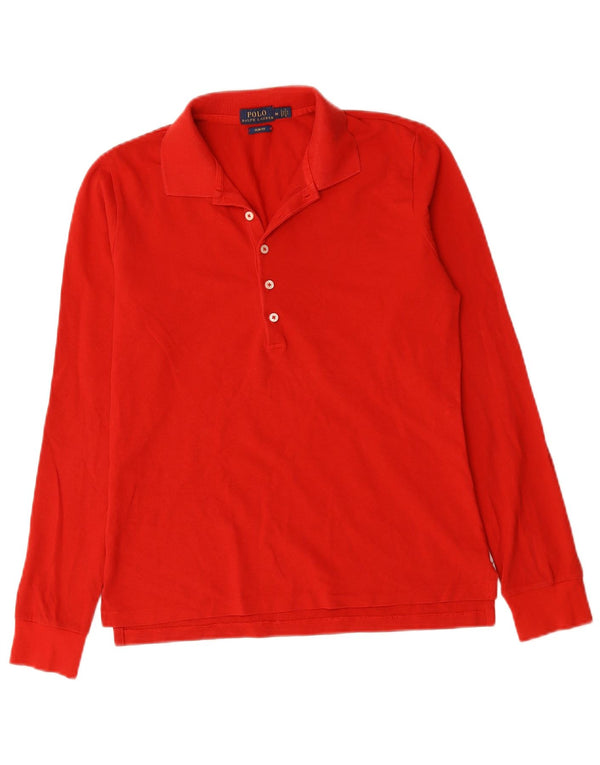 Женская рубашка узкого кроя с длинным рукавом Polo Ralph Lauren UK 12, средний красный хлопок