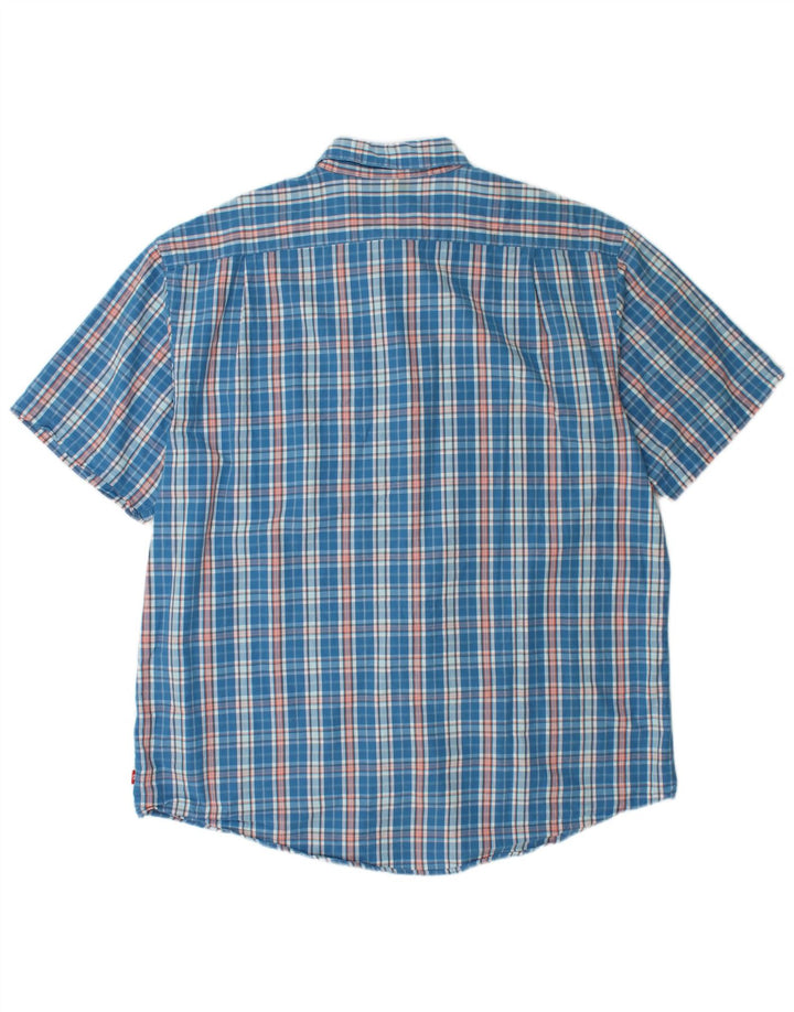 IZOD Mens Short Sleeve Shirt XL Blue Check Cotton