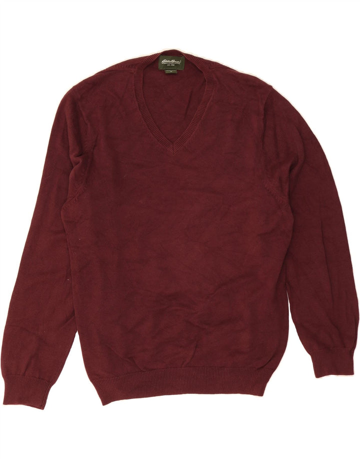 EDDIE BAUER Mens V-Neck Jumper Sweater Medium Burgundy Cotton Vintage Eddie Bauer and Second-Hand Eddie Bauer from Messina Hembry 