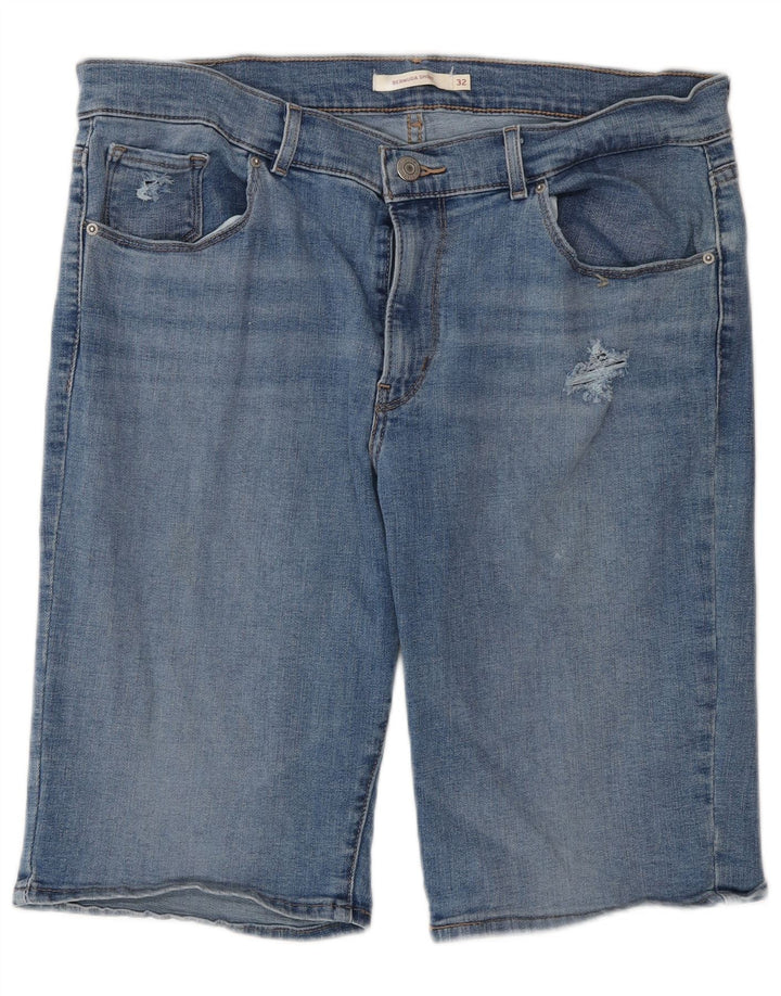 Женские джинсовые шорты-бермуды с потертостями LEVI'S W32, большие синие, хлопок